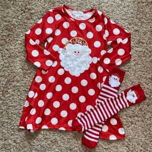 3t/4t girls long sleeve Santa dress with matching knee socks